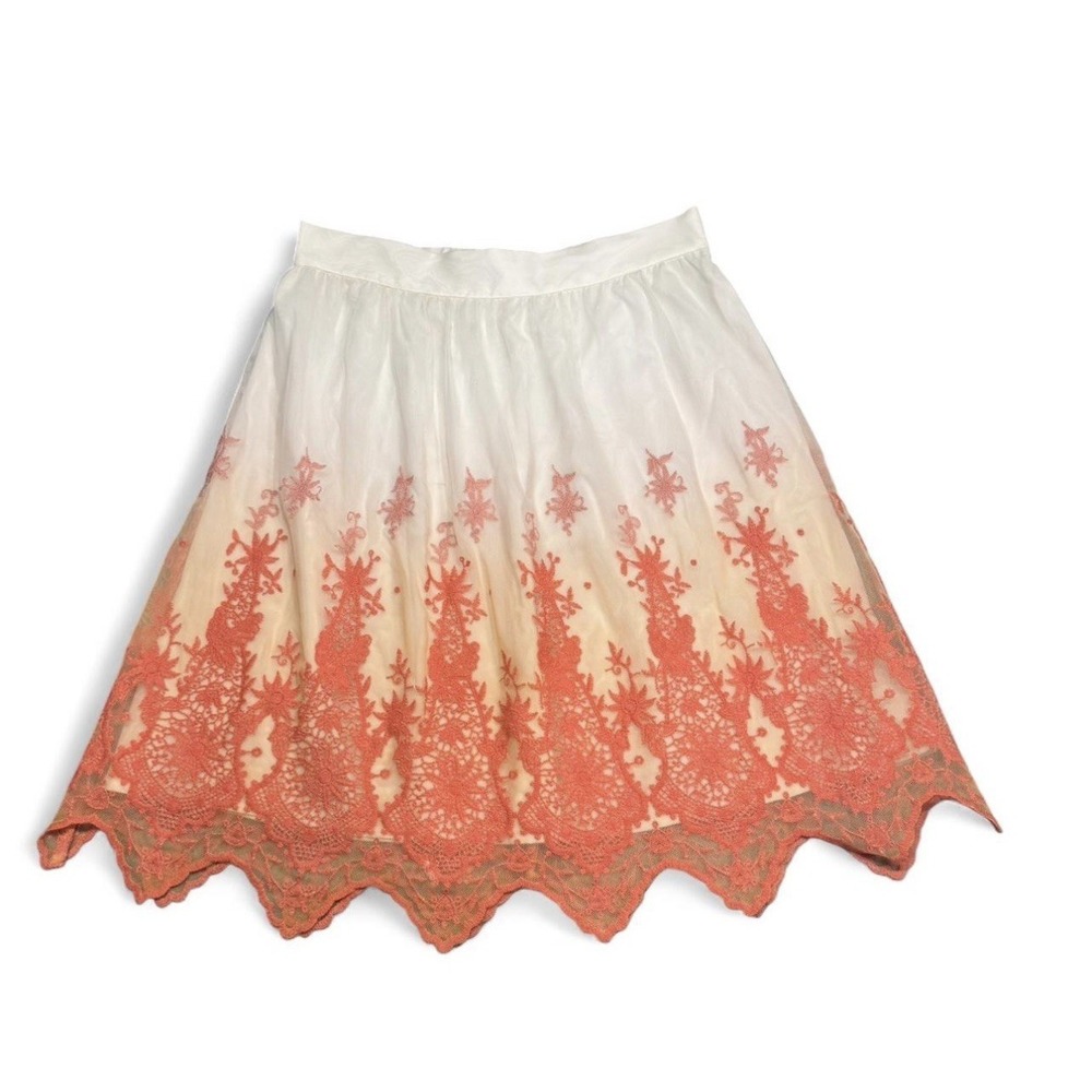 Antonio Melani White Orange‎ Lace Ombre Zippered Skirt Size 6